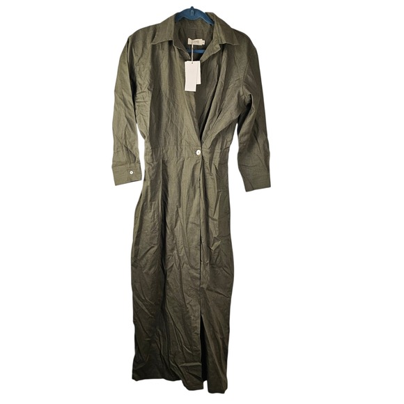 NWT Luxmii Womens Khaki Halvar Linen‎ Maxi Dress XL